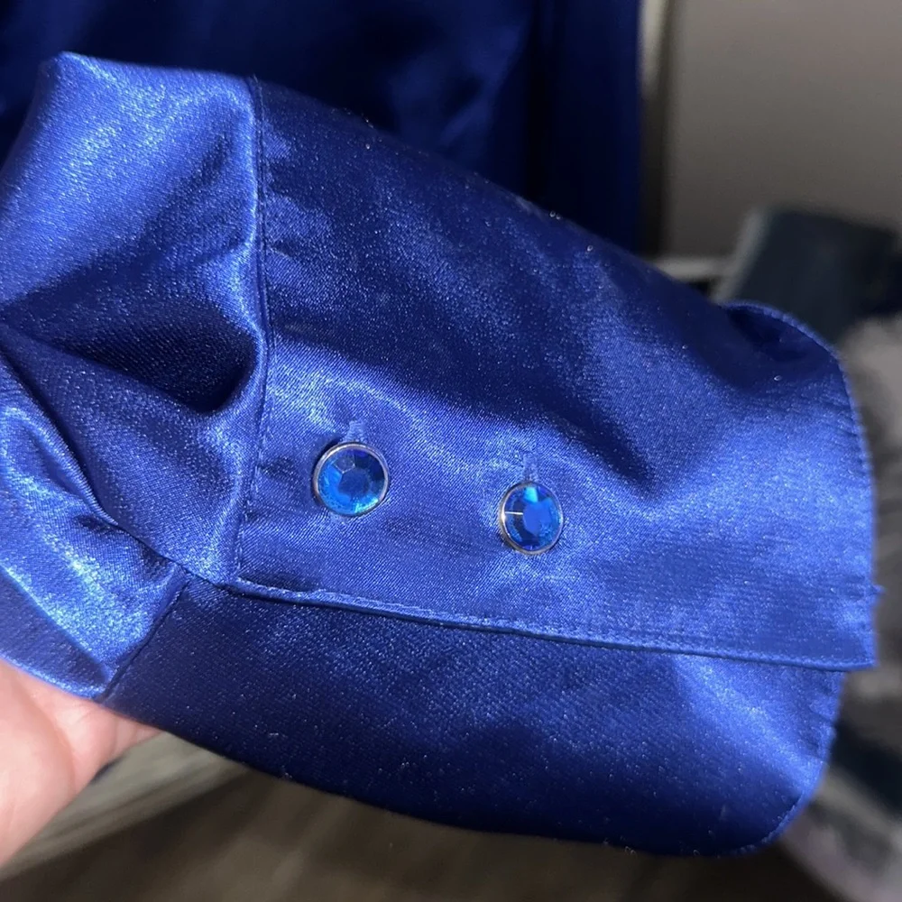 NWOT sag harbor vintage shiny blue long sleeve with cuff buttons button down 24w - Picture 5 of 6